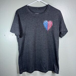 Patriotic USA Graphic Tee Red White Blue Heart Flag Shirt